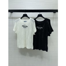 프라다 봄 컬렉션 픈워크 니트 반팔 티셔츠 001-256031
