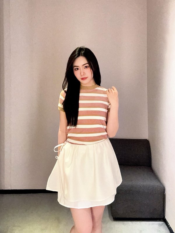 프라다 해군풍 스트라이프 라운드넥 반팔 티셔츠 001-256040