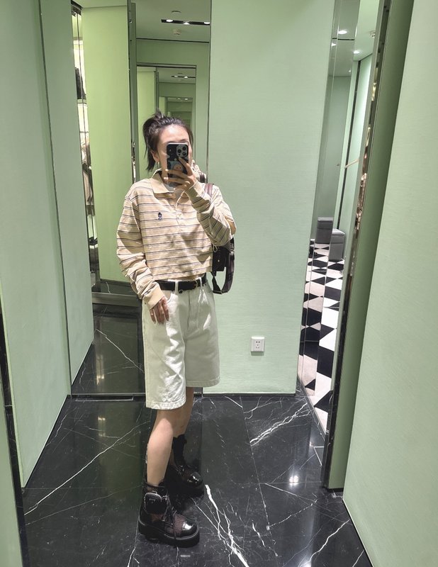 프라다 스트라이프 숏 폴로 셔츠 001-256068