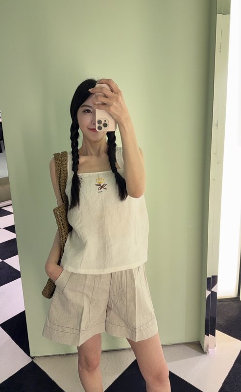 프라다 린넨 자수 플라워 크탑 001-256081