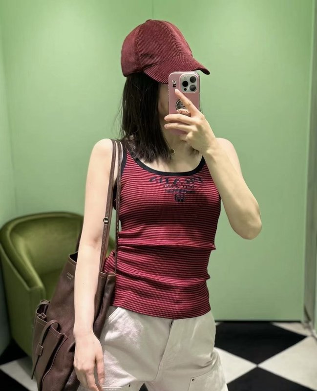 프라다 스트라이프 와이드 더 U 넥 조끼 001-256130