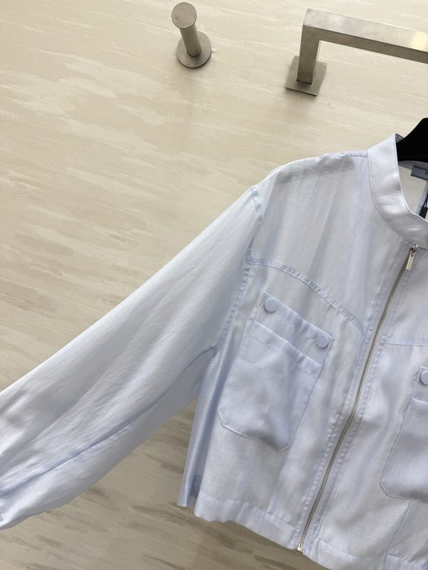 프라다 텐셀 리넨 선블록 스탠드 칼라 숏 자켓 001-256136