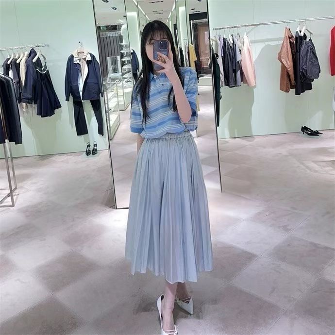 연청색 고무줄 허리 나일론 스커트 001-256152
