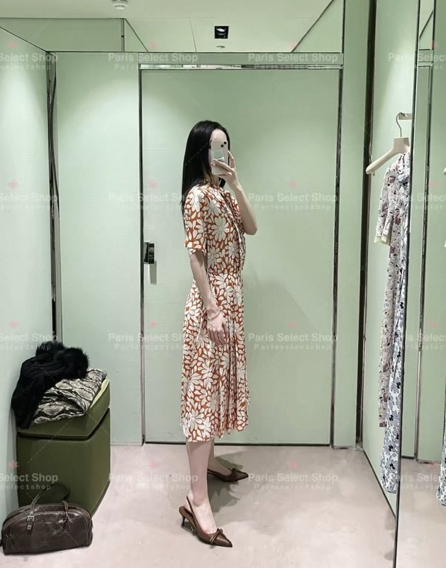 레트로 플라워 프린트 리본 원피스 001-256154