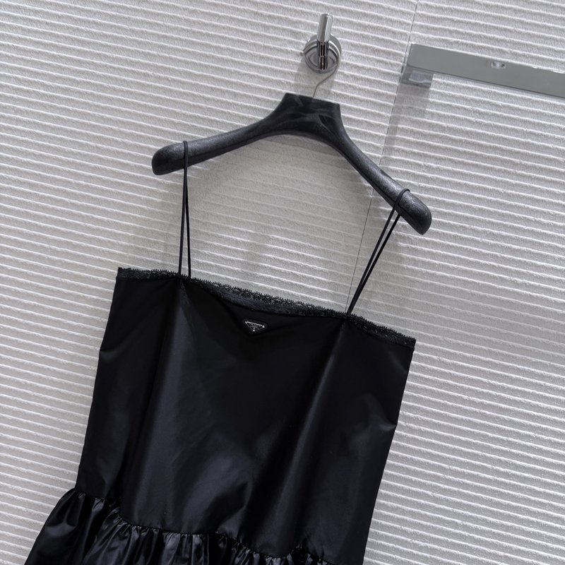 프라다 블랙 나일론 레이스 민소매 원피스 001-256157