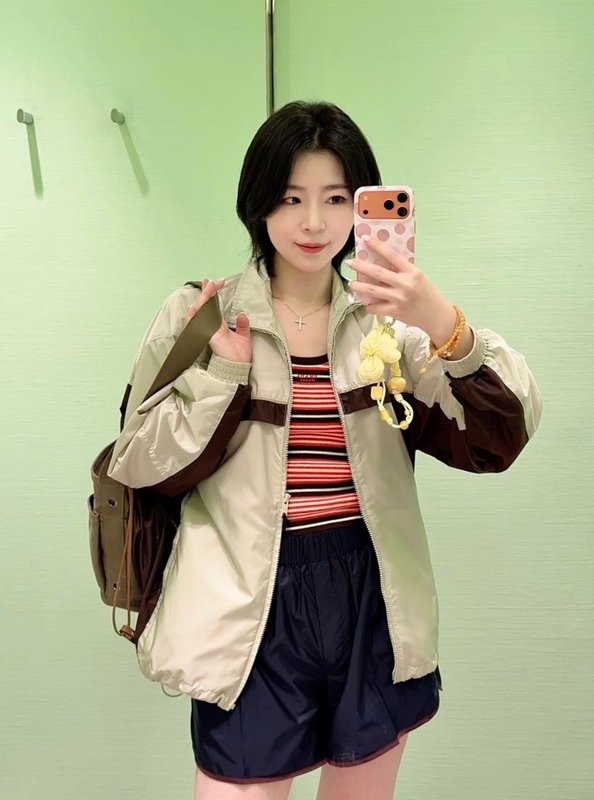 컬러블록 로고 패턴 지퍼 나일론 자켓 001-256168