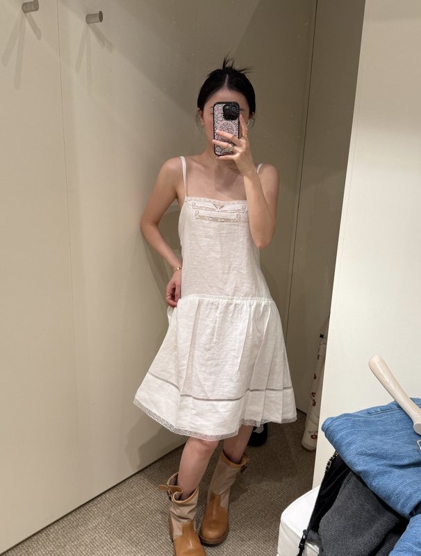 프라다 여름 레이스 스플라이스 슬립 원피스 001-256173