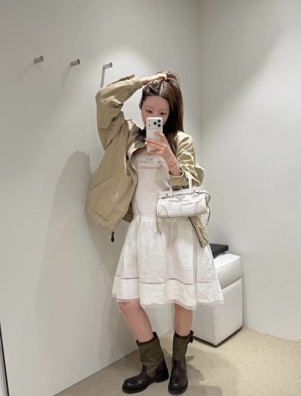 프라다 여름 레이스 스플라이스 슬립 원피스 001-256173