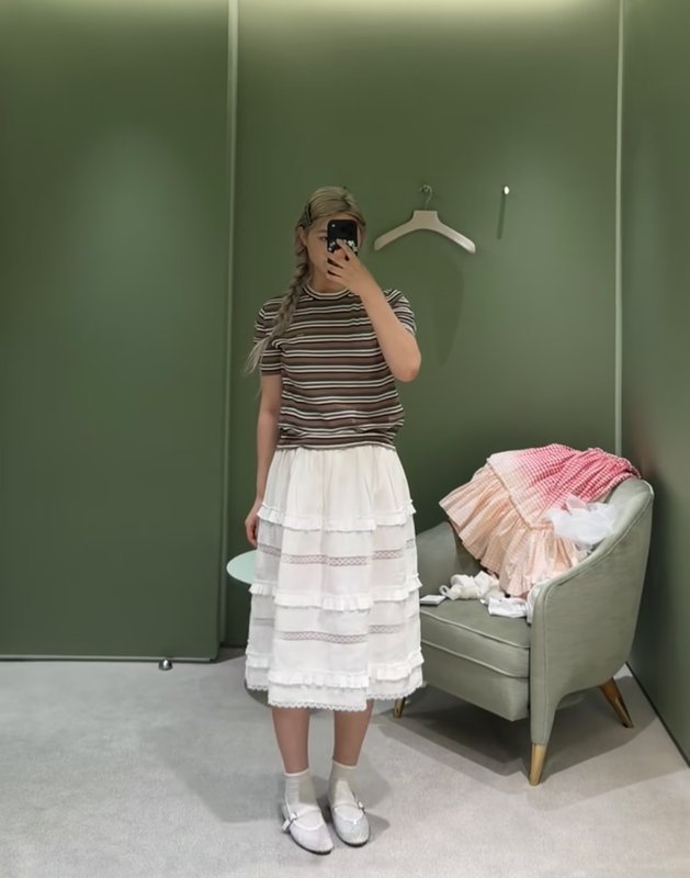 레트로 브라운 스트라이프 니트 반팔 티셔츠 001-256179