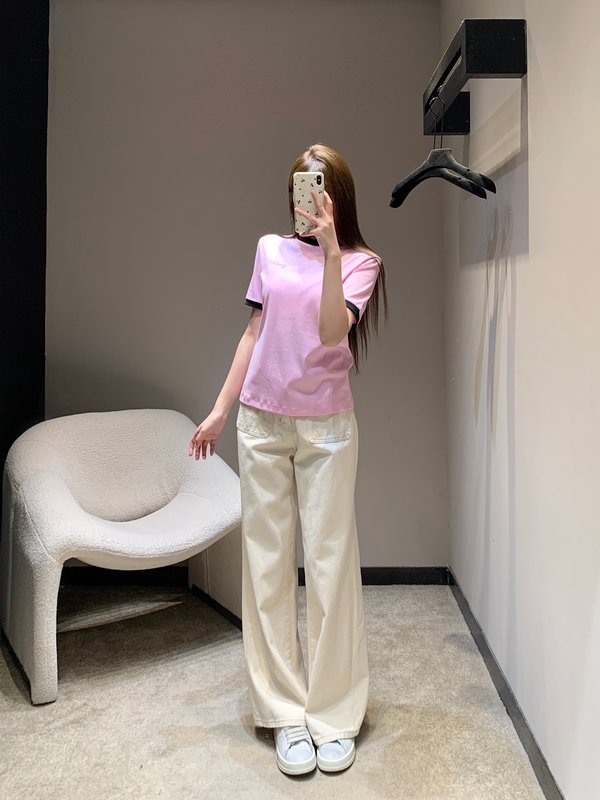 컬러 포인트 라운드넥 로고 프린트 반팔 티셔츠 001-256258