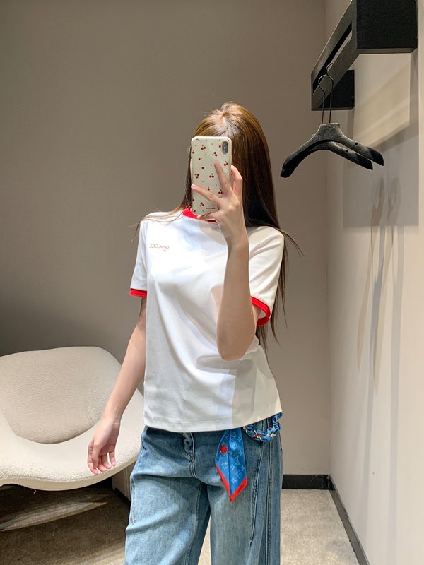 컬러 포인트 라운드넥 로고 프린트 반팔 티셔츠 001-256259