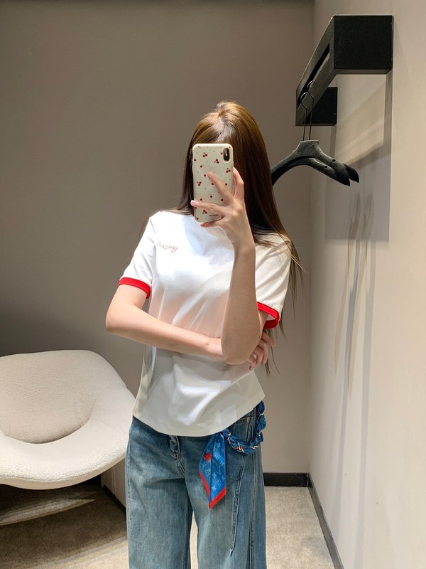 컬러 포인트 라운드넥 로고 프린트 반팔 티셔츠 001-256259