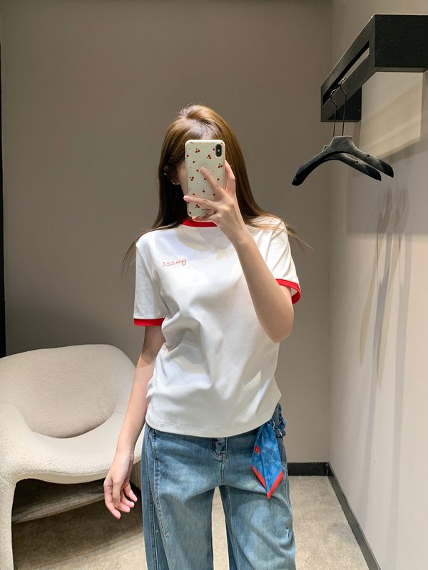 컬러 포인트 라운드넥 로고 프린트 반팔 티셔츠 001-256259