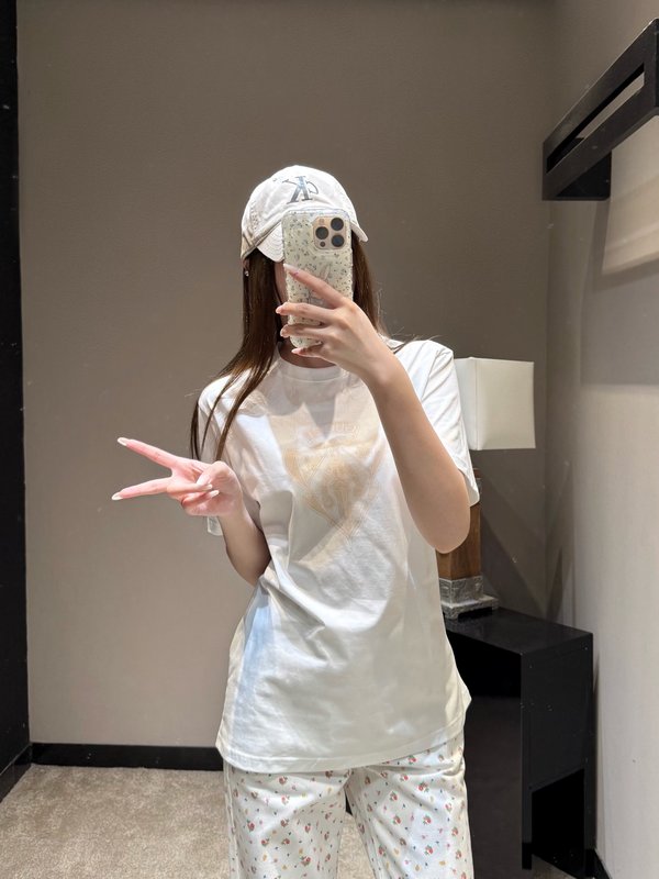 실드 나이트 레터 프린트 라운드넥 반팔 티셔츠 001-256272