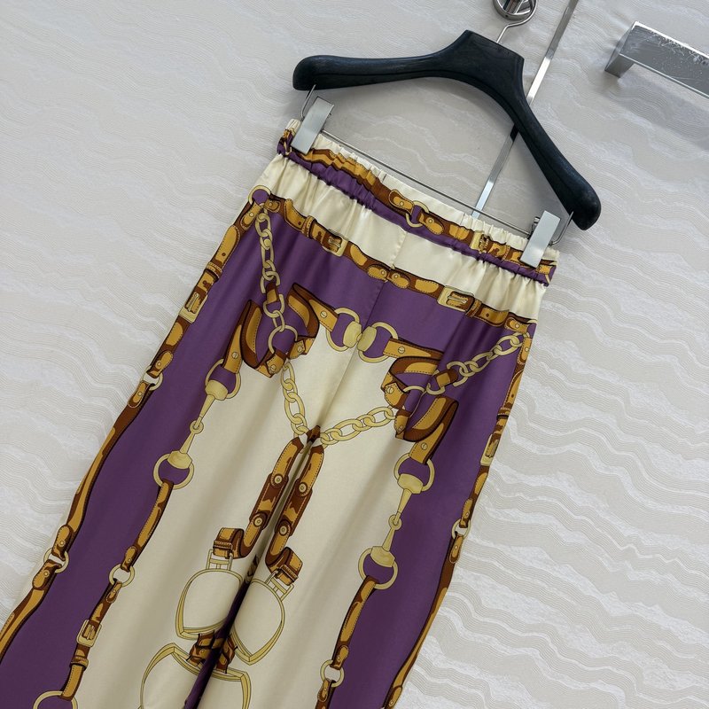 구찌 실크 프린트 체인 와이드 팬츠 001-256296