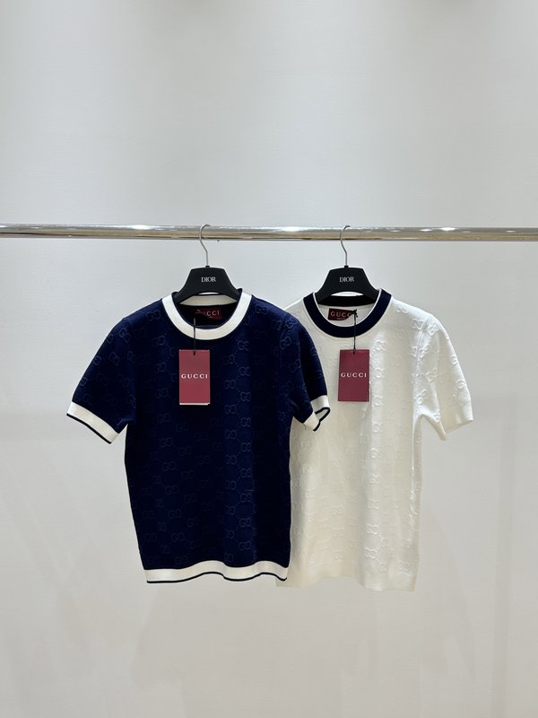 구찌 컬러 블록 레터 자카드 라운드넥 반팔 티셔츠 001-256339