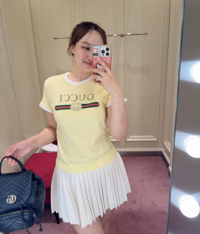레터 프린트 러플 소매 컬러 블로킹 라운드넥 반팔 티셔 001-256388