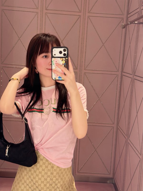 구찌 레터 프린트 러플 숏슬리브 티셔츠 001-256389