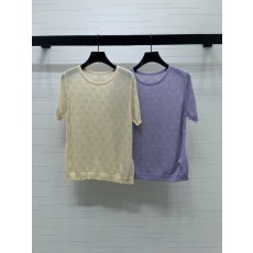 구찌 더블 G 라인스톤 실크 울 니트 반팔 티셔츠 001-256426