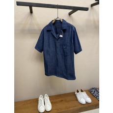 프라다 남성 챔브레이 반팔 데님 셔츠 001-256672