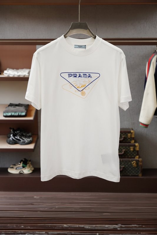 프라다 남성용 춘하 순면 루즈핏 라운드넥 반팔 티셔츠 001-256705