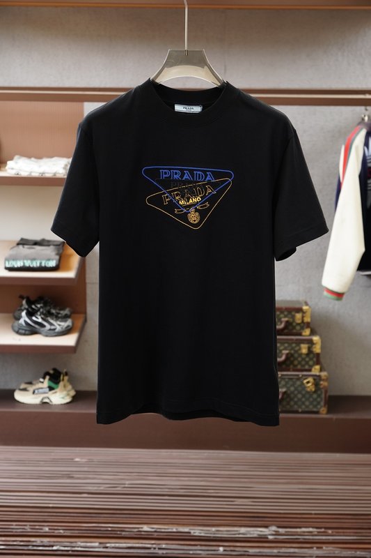 프라다 남성용 춘하 순면 루즈핏 라운드넥 반팔 티셔츠 001-256705