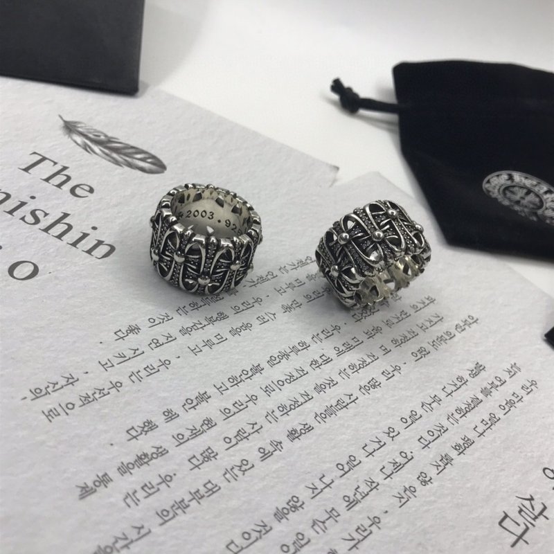 크롬하츠 묘비 반지 은색 크리스탈 세팅 001-262296