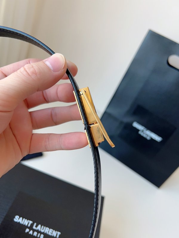 생로랑 YSL 블랙 가죽 골드 버클 벨트 001-262378