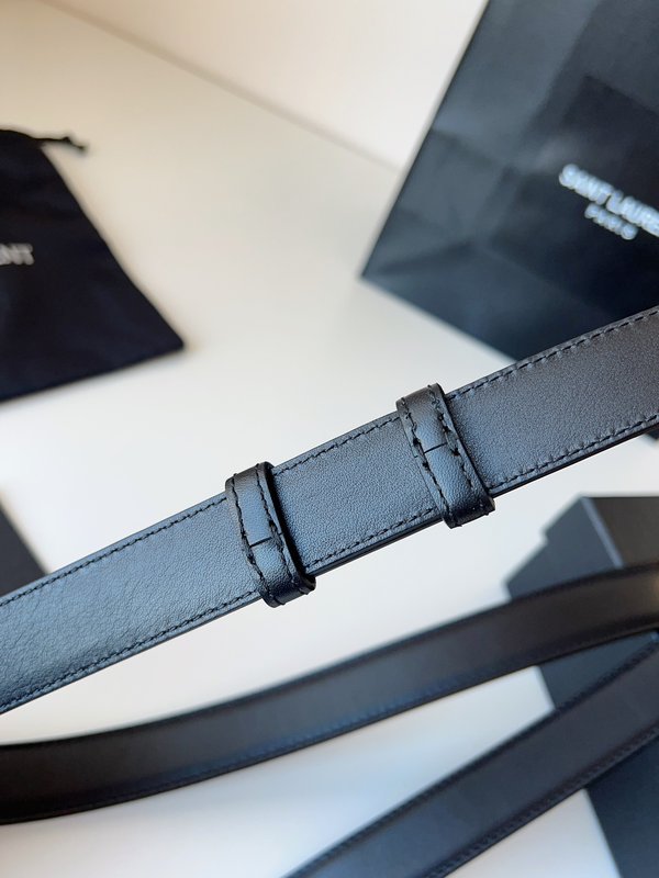 생로랑 YSL 블랙 가죽 골드 버클 벨트 001-262378