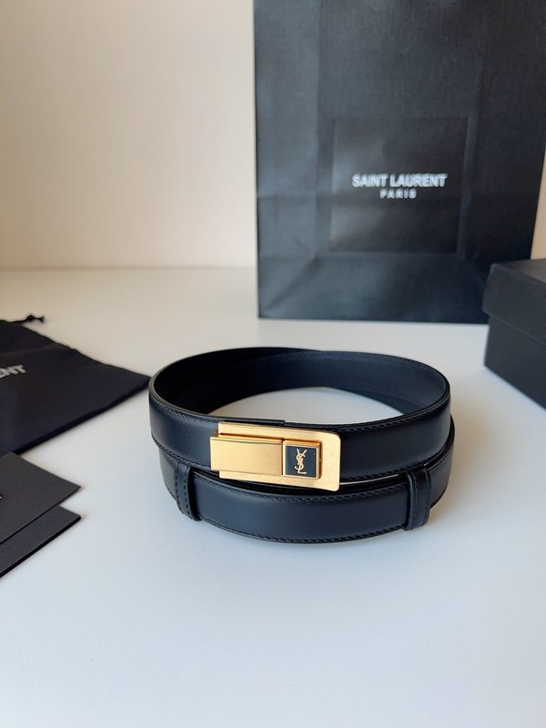 생로랑 YSL 블랙 가죽 골드 버클 벨트 001-262378