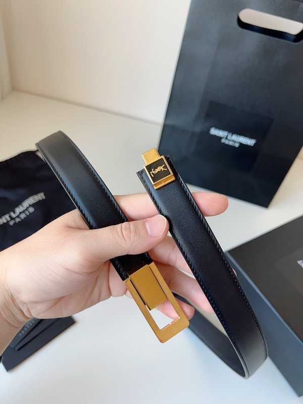 생로랑 YSL 블랙 가죽 골드 버클 벨트 001-262378
