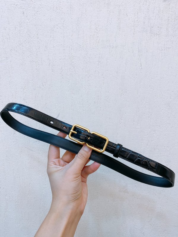 YSL 생로랑 크로코 패턴 가죽 더블 버클 벨트 001-262383