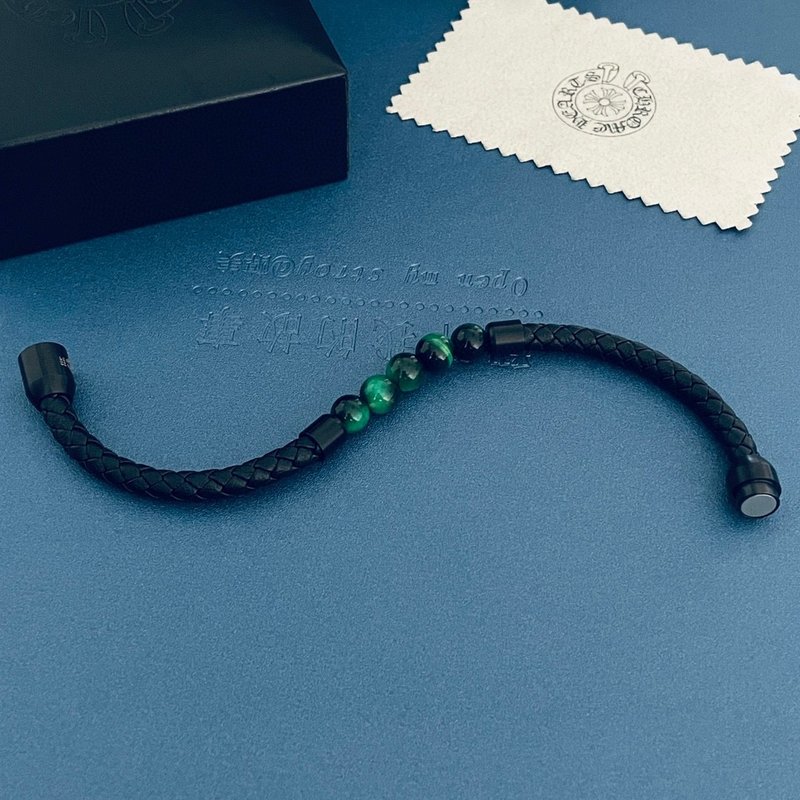 크롬하츠 블루터키석 가죽 끈 팔찌 001-263348