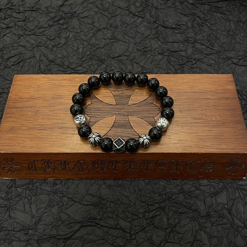 Chrome Hearts 클래식 흑요석 비즈 팔찌 001-263373