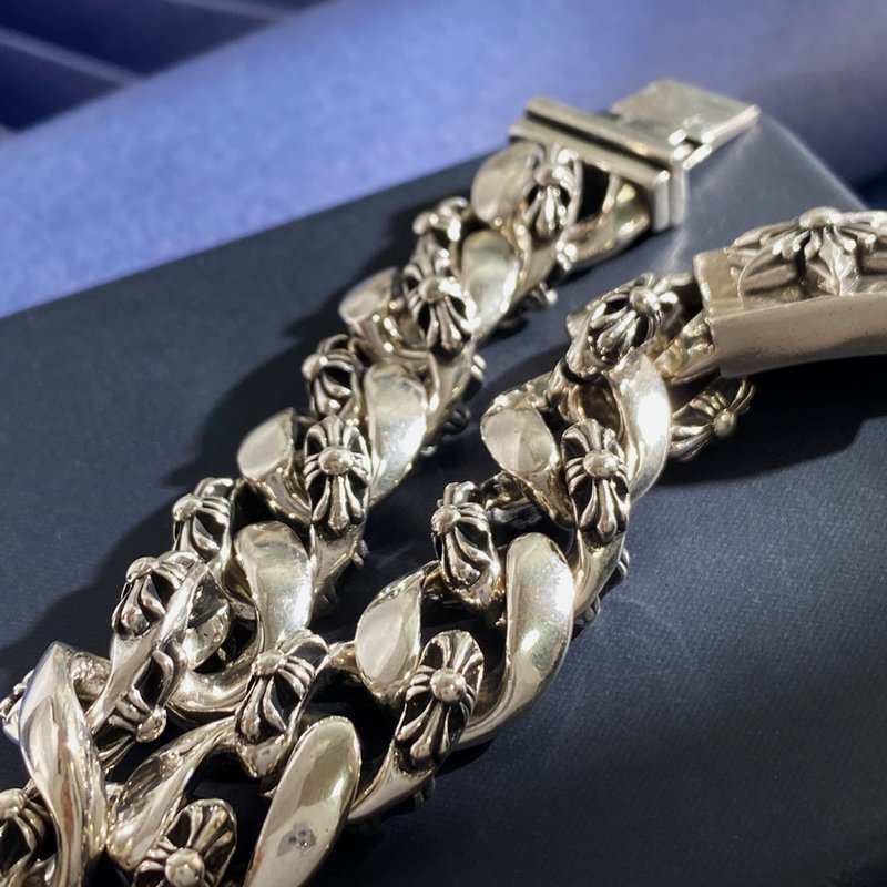 크롬하츠 십자군 꽃 십자가 쿠바 체인 팔찌 001-263471