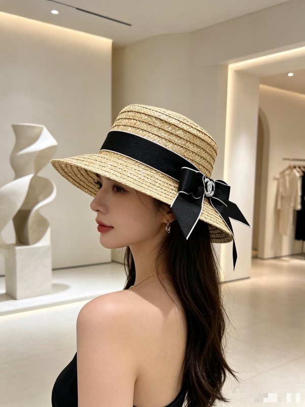 샤넬 나비리본 밀짚 플랫캡 001-265991
