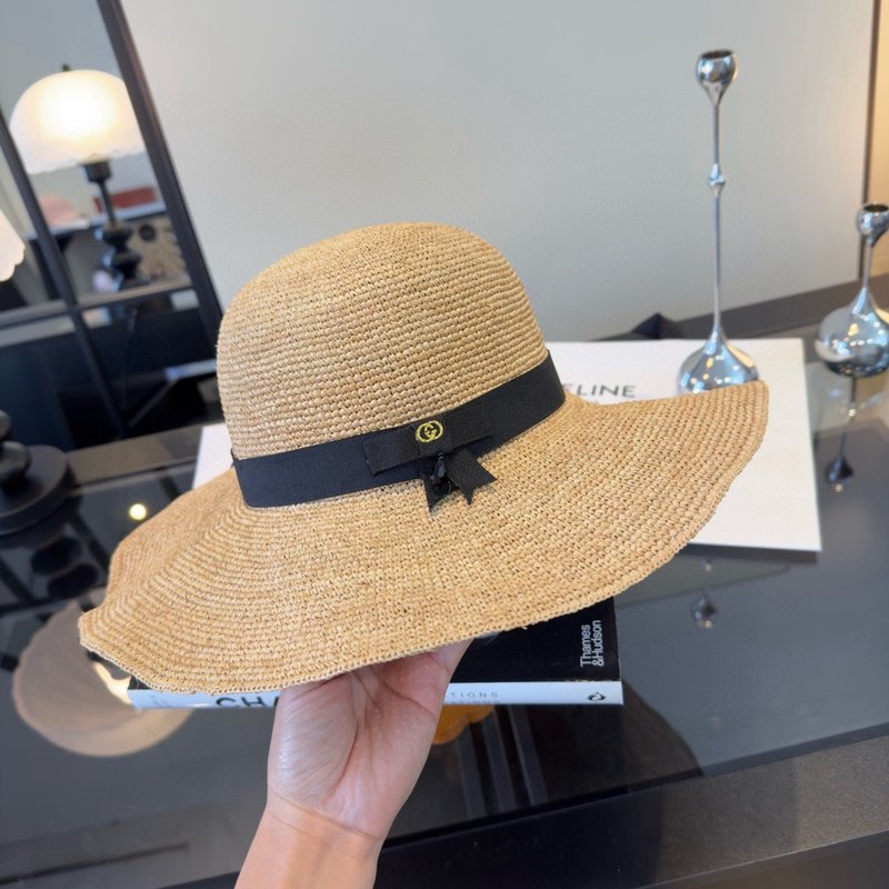 Gucci 라피아 모자 비치 빅 브림 001-266222