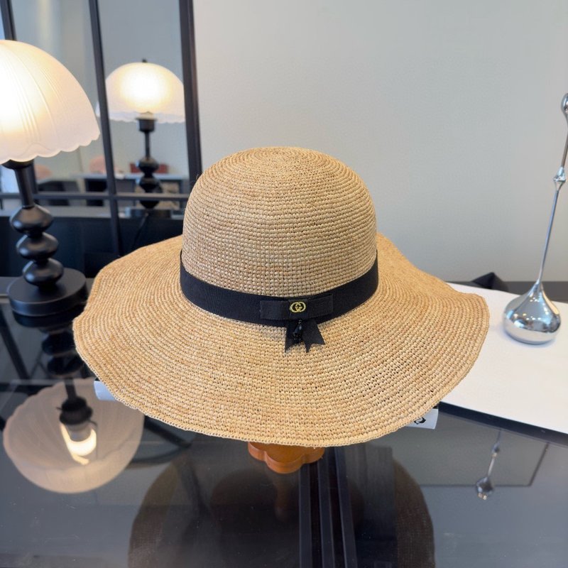 Gucci 라피아 모자 비치 빅 브림 001-266222