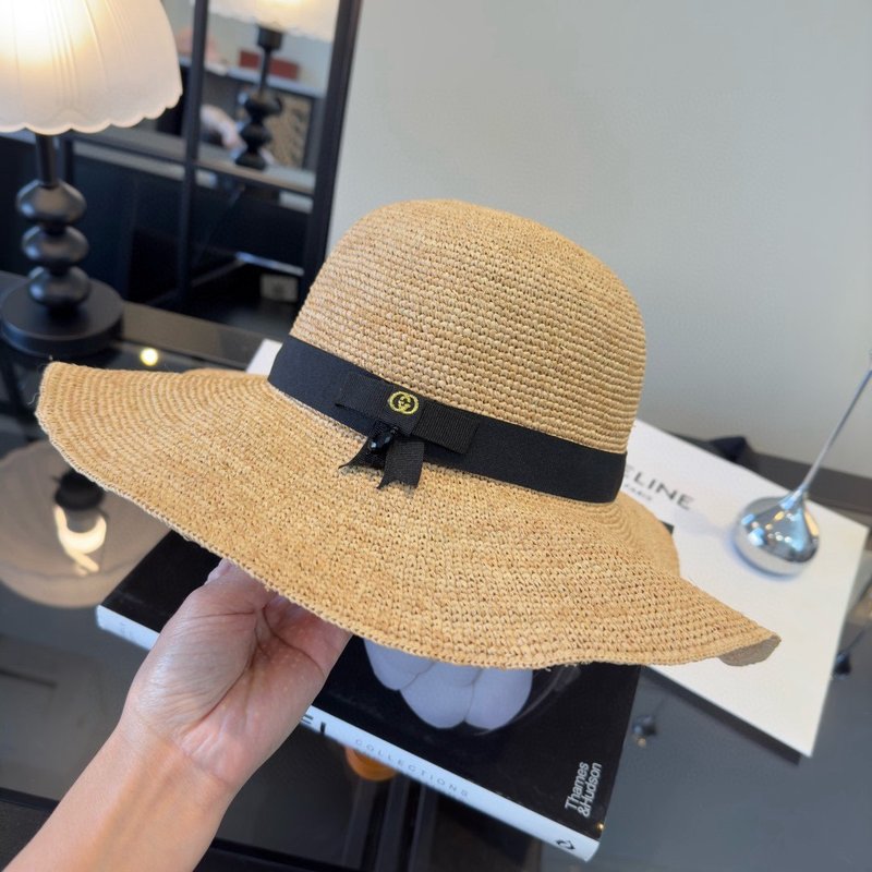 Gucci 라피아 모자 비치 빅 브림 001-266222