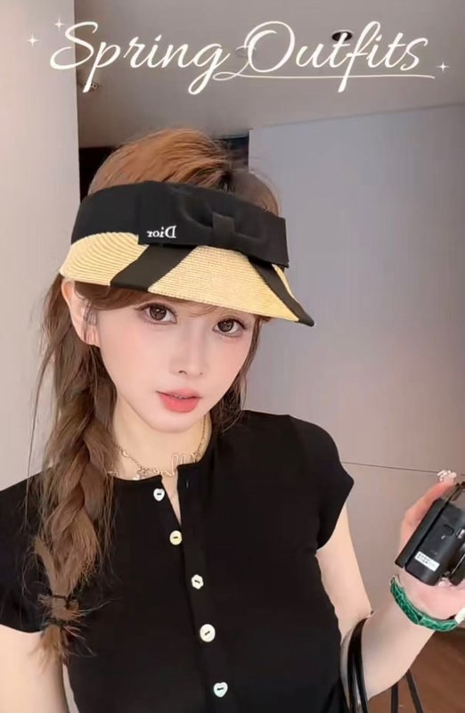 디올 밀짚 나비 리본 선캡 001-266353