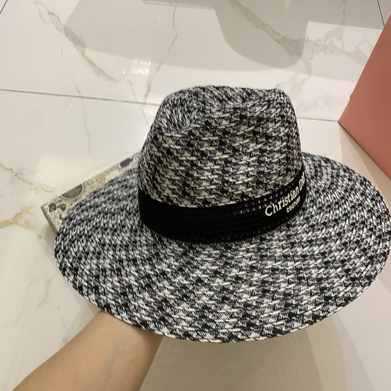 디올 하운드투스 체크 리넨 스타일 페도라/사각모 001-266360