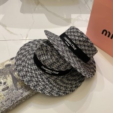 디올 하운드투스 체크 리넨 스타일 페도라/사각모 001-266360