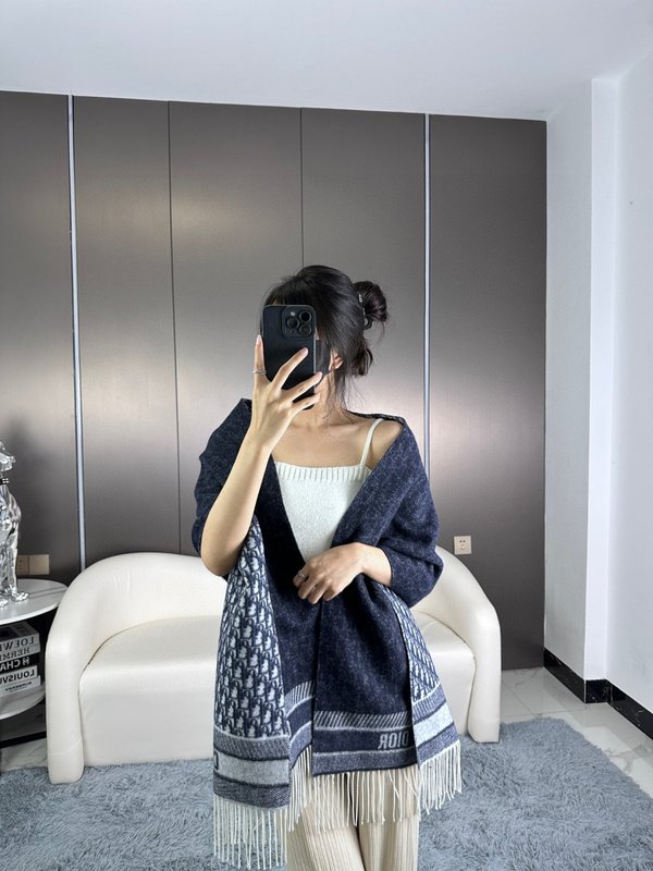 DIOR 클래식 오블리크 프린트 캐시미어 스카프 001-267041
