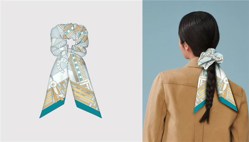 에르메스 '고삐와 마스코트' 트윌리 스카프 겸 헤어밴드 001-267583