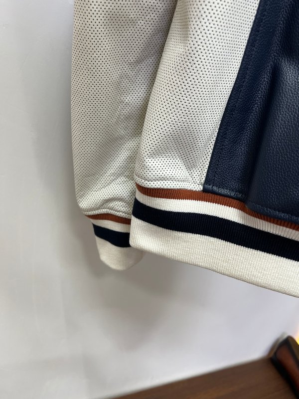 LV 네이비 컬러 블록 펀치 홀 소가죽 야구 자켓 001-267979