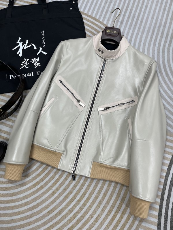 Tom Ford 심플 캐주얼 가죽 자켓 (화이트/아이보 001-268204