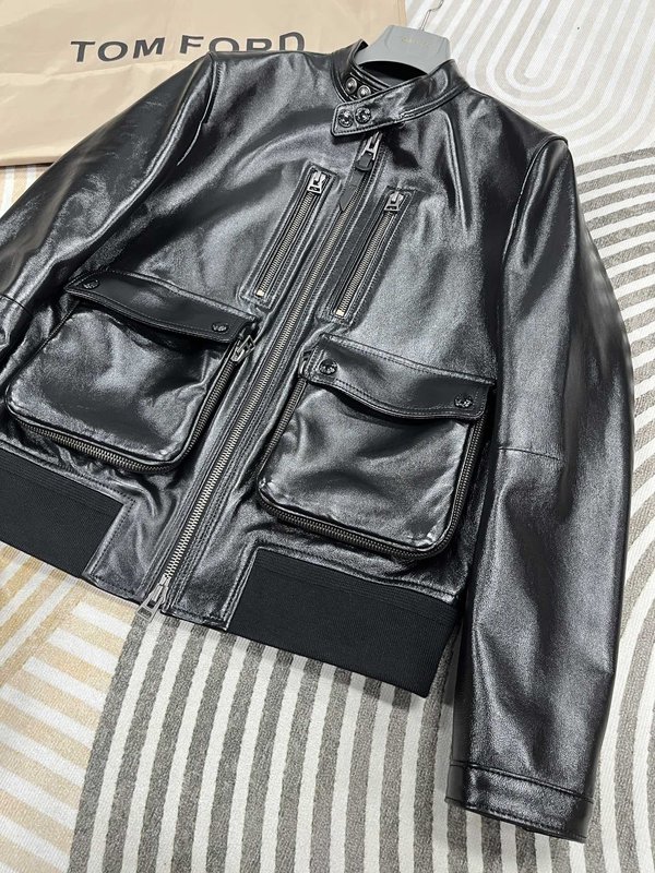 TOM FORD 블랙 레더 라이더 자켓 001-268231