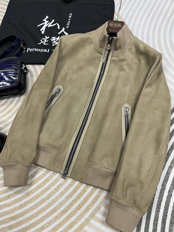 Tom Ford 스웨이드 스탠드 칼라 가죽 자켓 001-268232