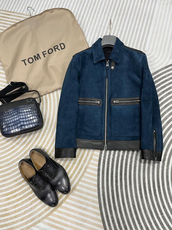 TOM FORD 데님 가죽 자켓 슬림 숏 001-268234