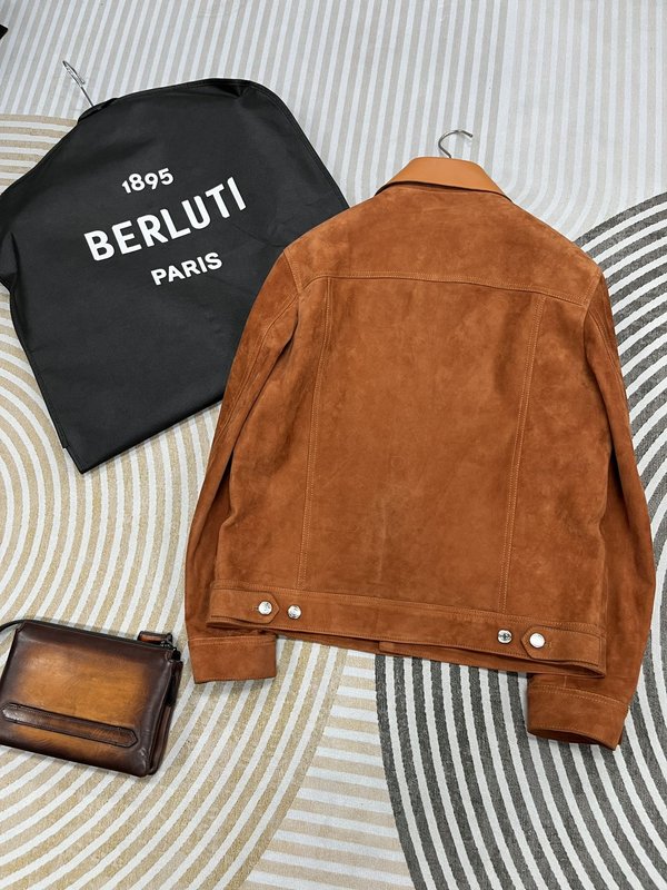 Berluti 플립 칼라 가죽 자켓 001-268327